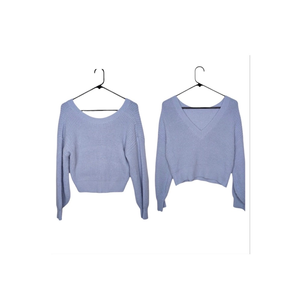 Lulus Blue Crop Reversible‎ Knit Sweater XS Balletcore Coquette Romantic Coastal